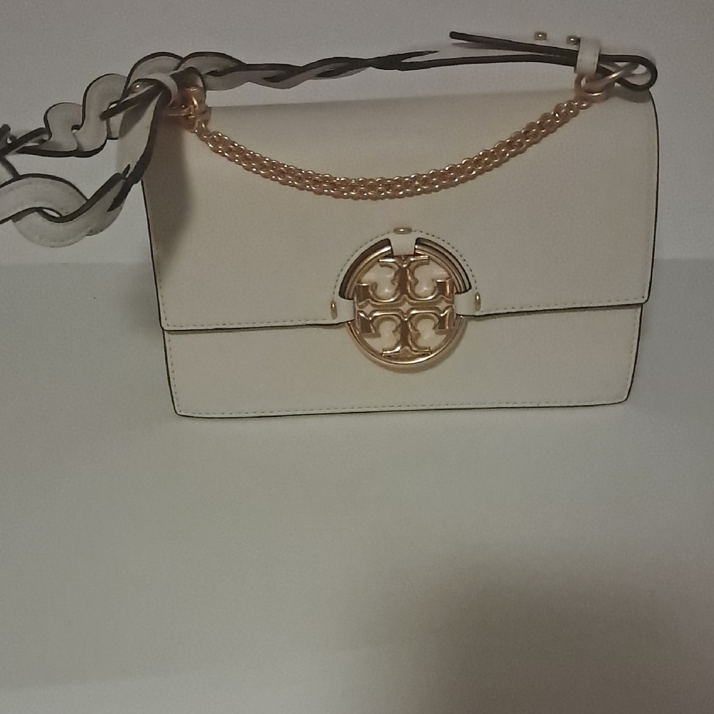 Tory Burch MIller Chic White  Crossbody Bag with Gold Chain